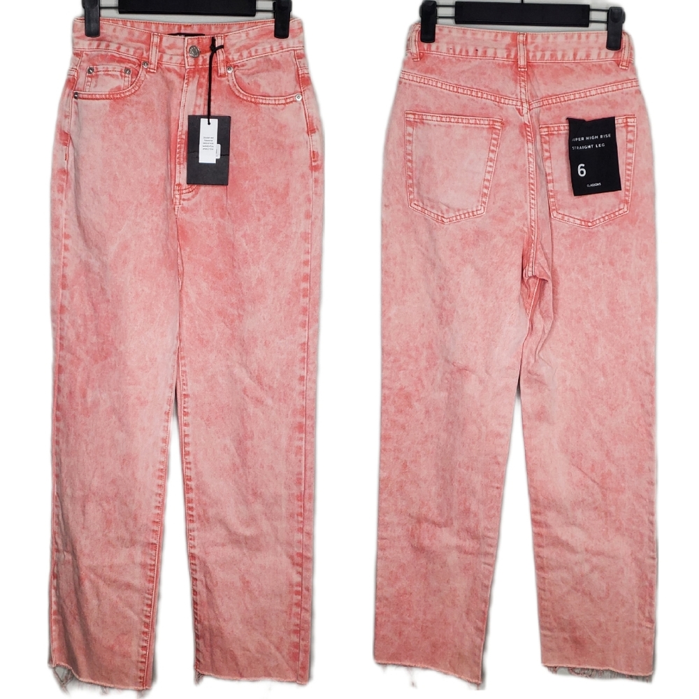 NEW Glassons Size 6 High Rise Straight Leg Mom Fit Acid Wash Peach 90s Jeans